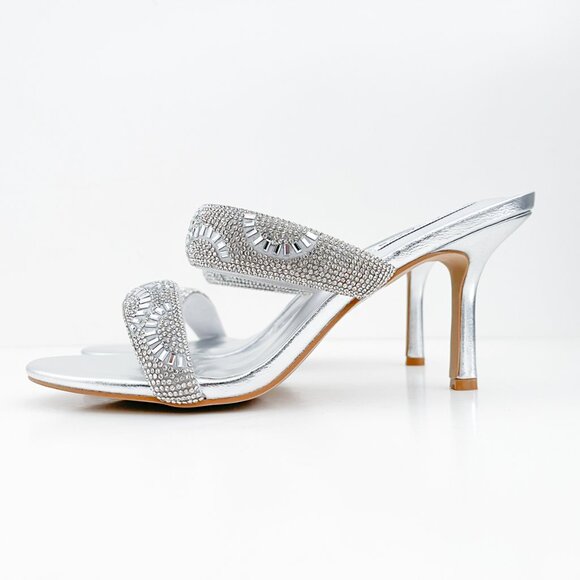 Steve Madden Shoes - Steve Madden Baton Rhinestone Silver Mules Sandals Heels